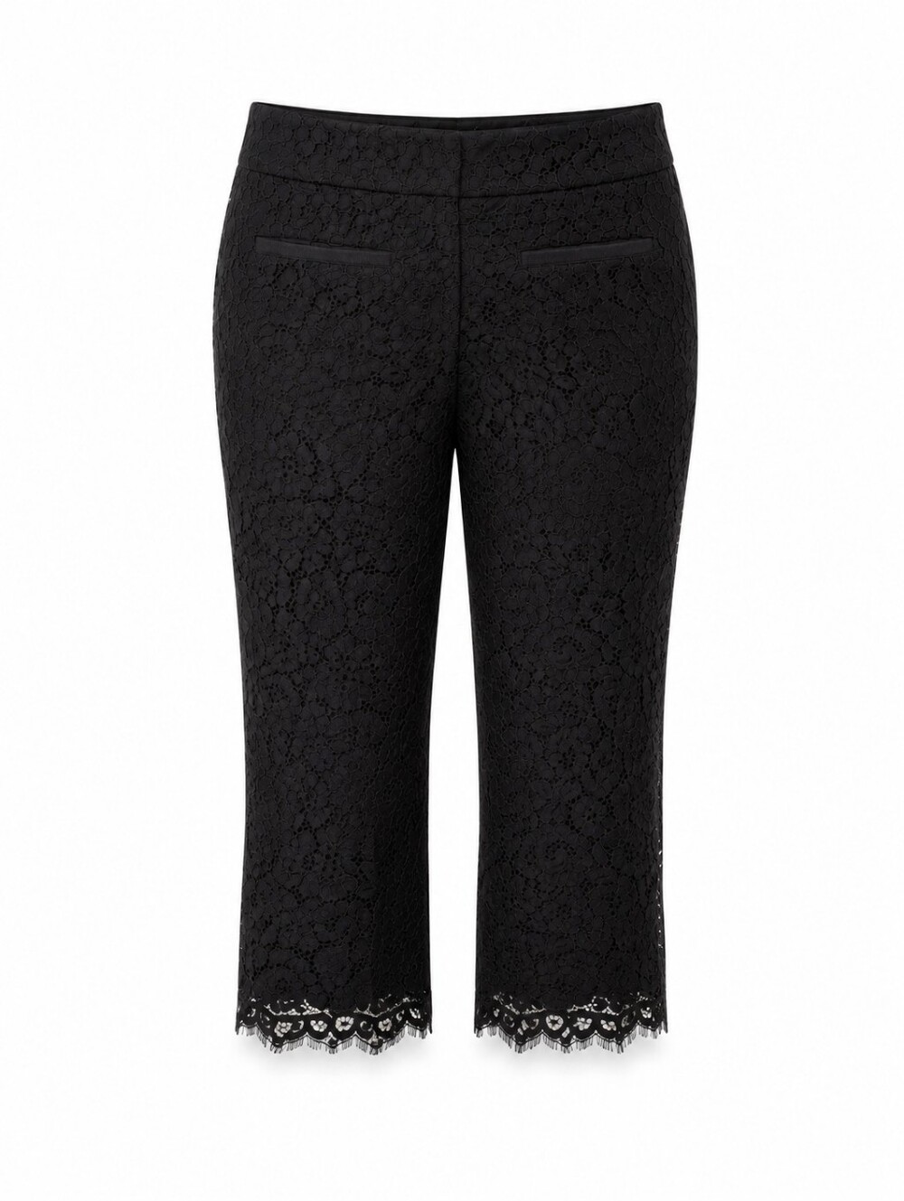 J.Crew Black Floral Lace Cropped Pants Sz 4 Petite Scalloped Hem Trousers Party